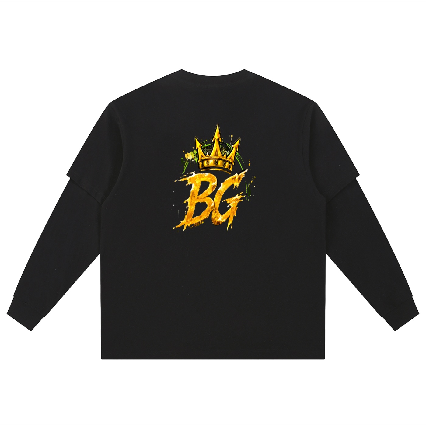 Layered Long Sleeve Oversized Tee. BG BABY GOONS UNDEFEATED BLACK TOP - Image 2