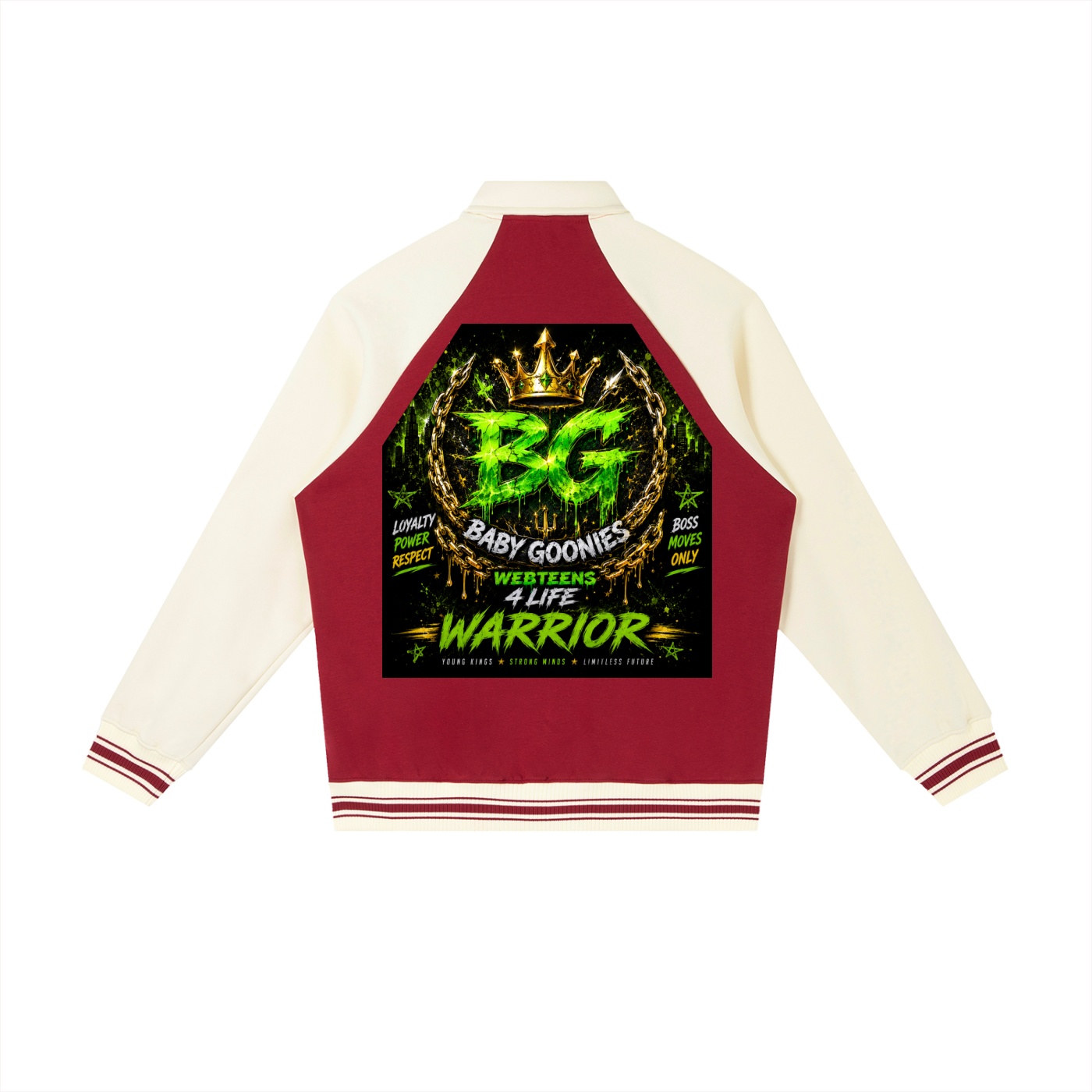 Contrast Raglan Sleeve Baseball Jacket BG BABY GOONIES WEBTEENS WARRIOR - Image 6