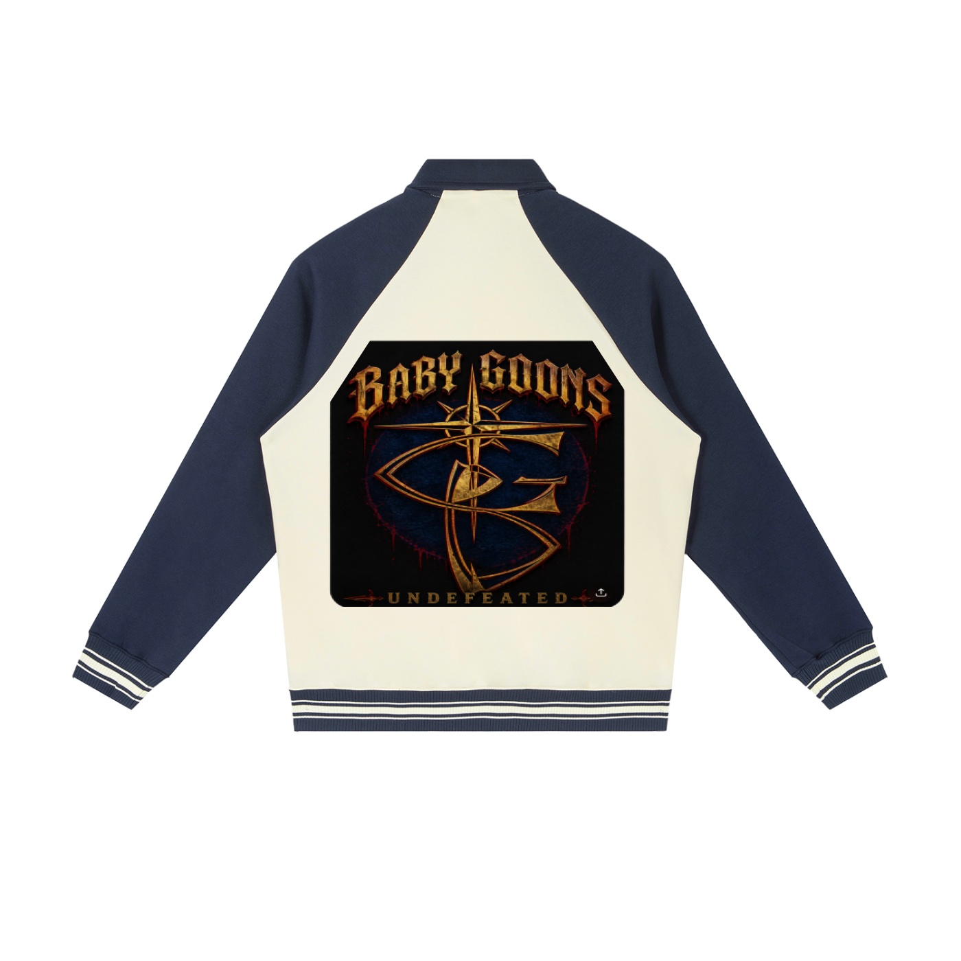 Contrast Raglan Sleeve Baseball Jacket BG BABY GOONS UNDEFEATED BLACK TOP - Image 10