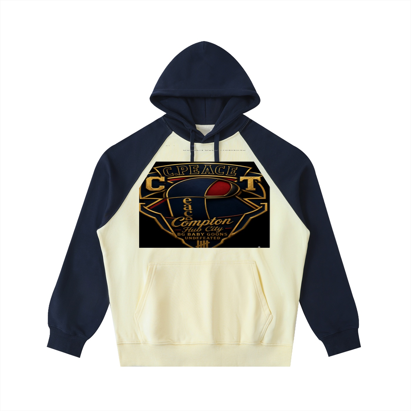 Color-Block Raglan Sleeve Hoodie BG BABY GOONS UNDEFEATED BLACK TOP COMPTON HUB CITY - Image 3