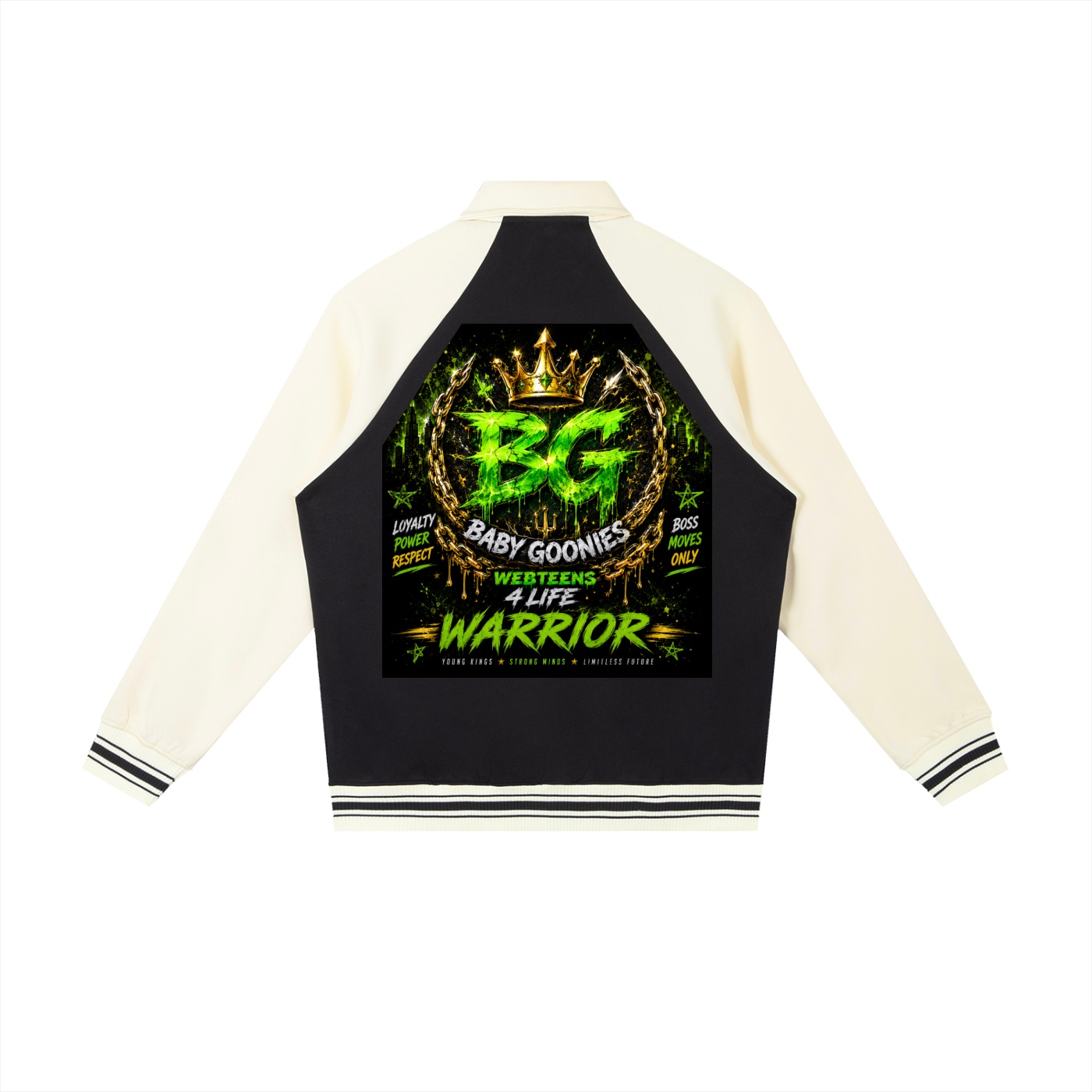 Contrast Raglan Sleeve Baseball Jacket BG BABY GOONIES WEBTEENS WARRIOR - Image 2