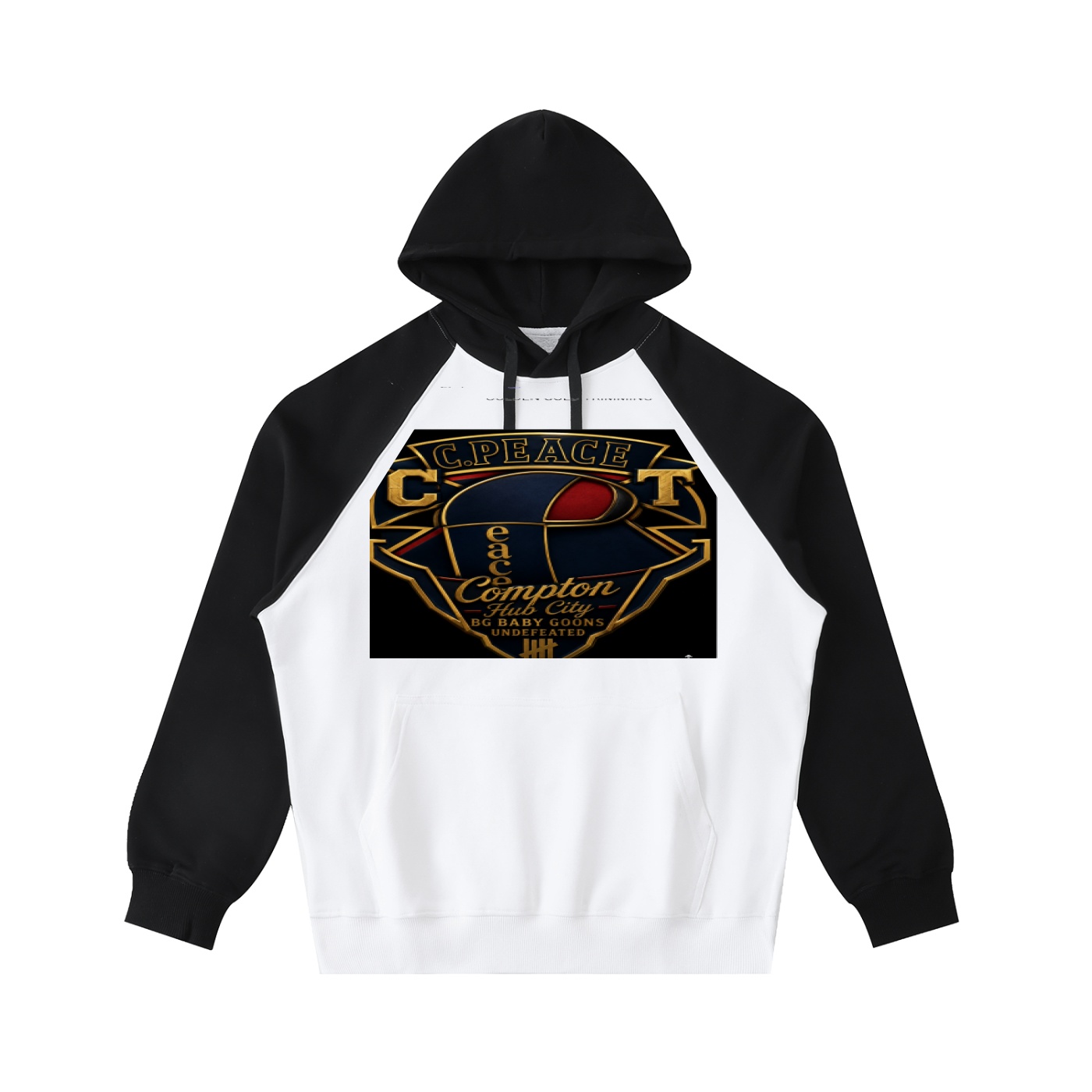 Color-Block Raglan Sleeve Hoodie BG BABY GOONS UNDEFEATED BLACK TOP COMPTON HUB CITY - Image 11