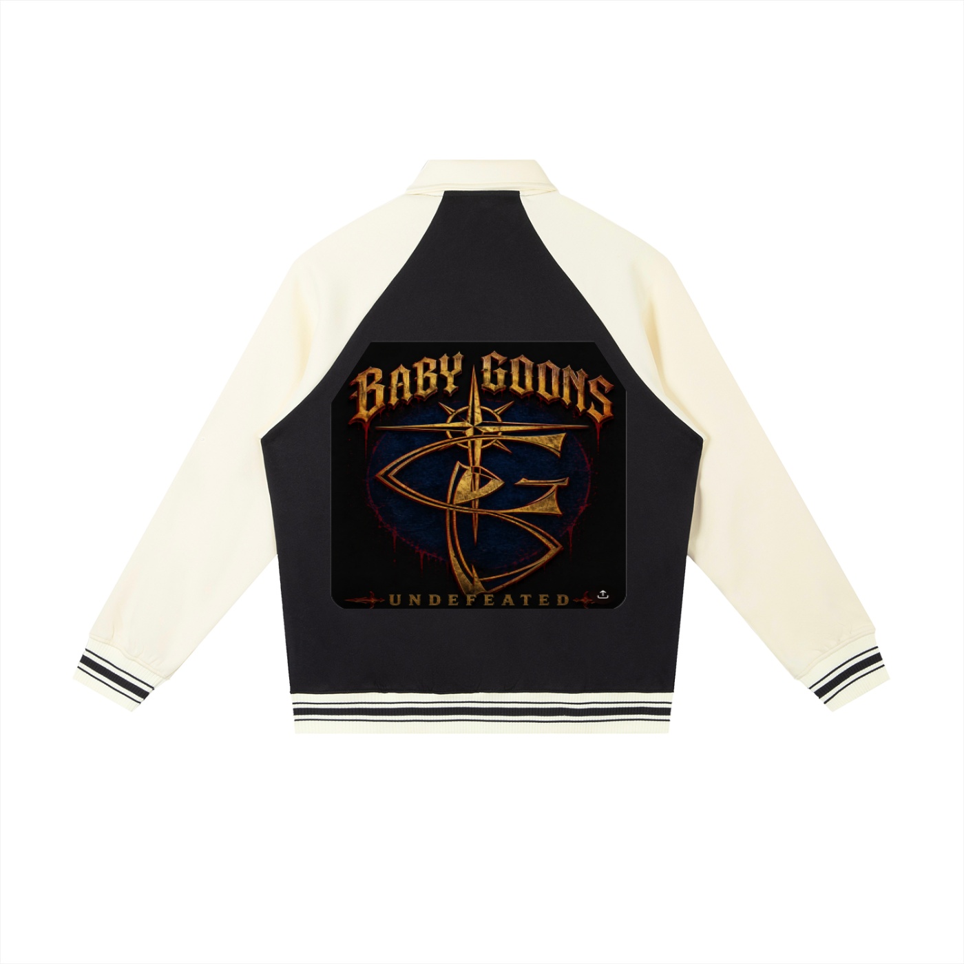 Contrast Raglan Sleeve Baseball Jacket BG BABY GOONS UNDEFEATED BLACK TOP - Image 2
