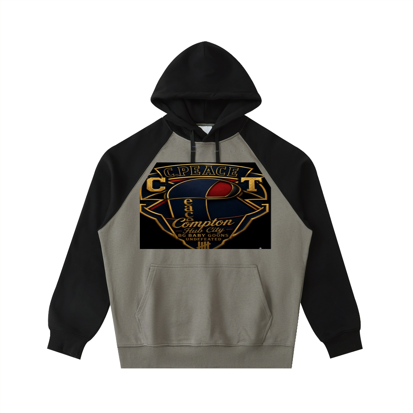 Color-Block Raglan Sleeve Hoodie BG BABY GOONS UNDEFEATED BLACK TOP COMPTON HUB CITY - Image 7