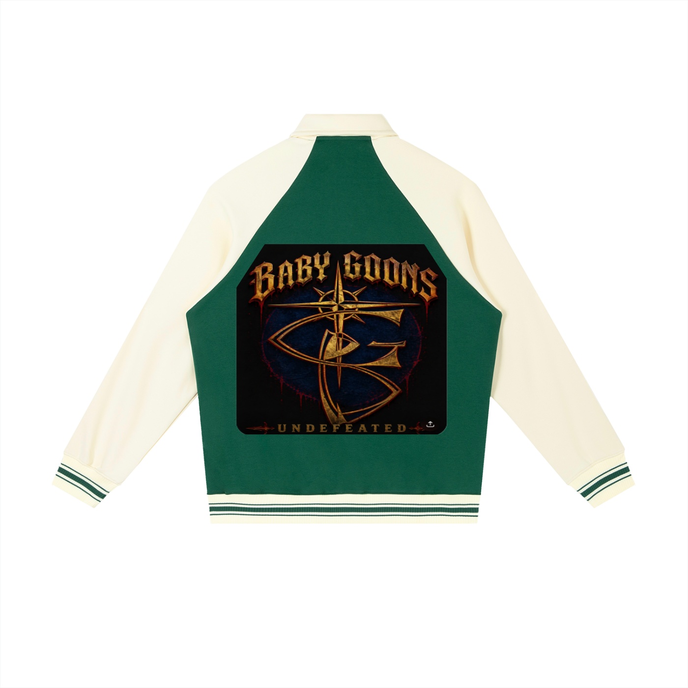 Contrast Raglan Sleeve Baseball Jacket BG BABY GOONS UNDEFEATED BLACK TOP - Image 8