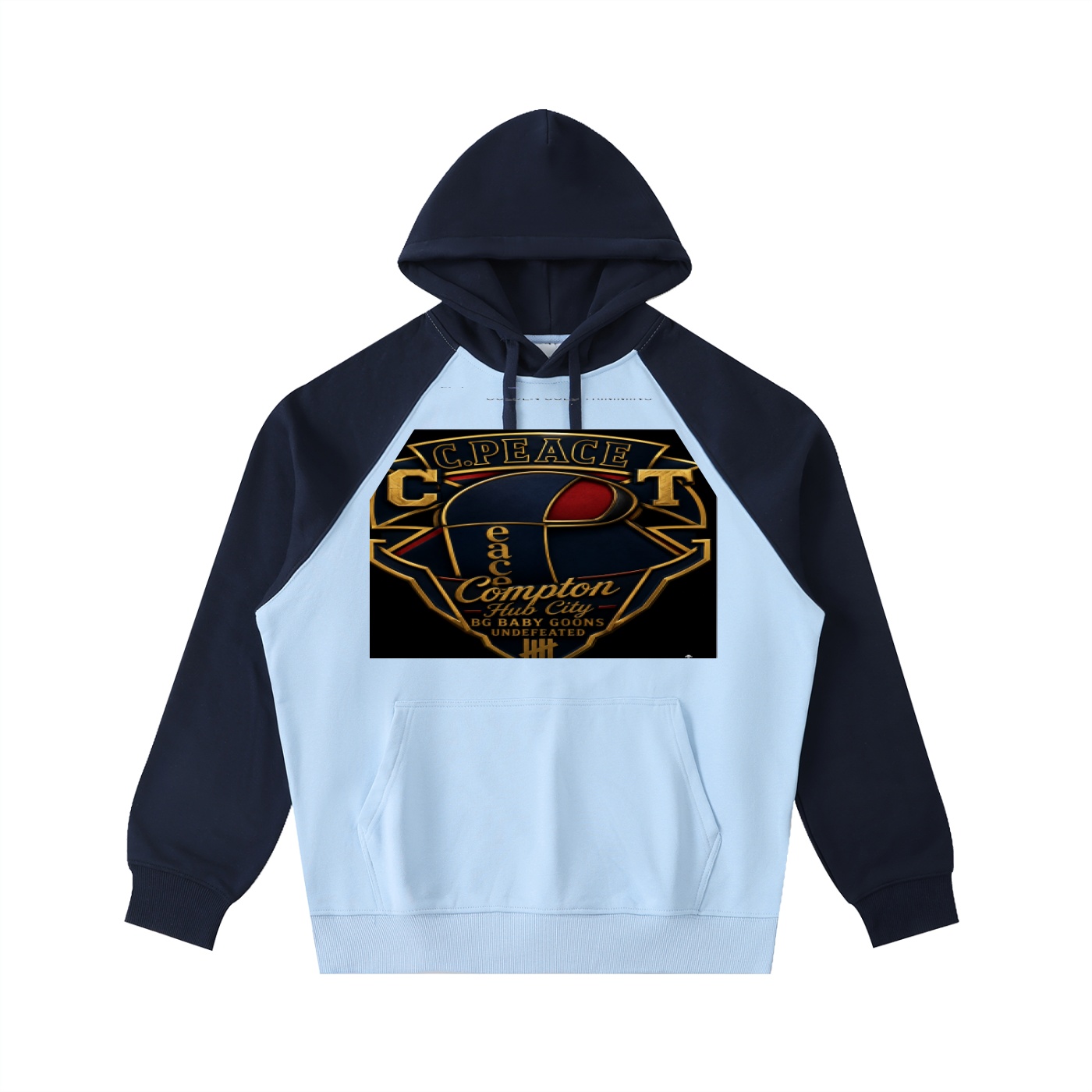 Color-Block Raglan Sleeve Hoodie BG BABY GOONS UNDEFEATED BLACK TOP COMPTON HUB CITY - Image 9