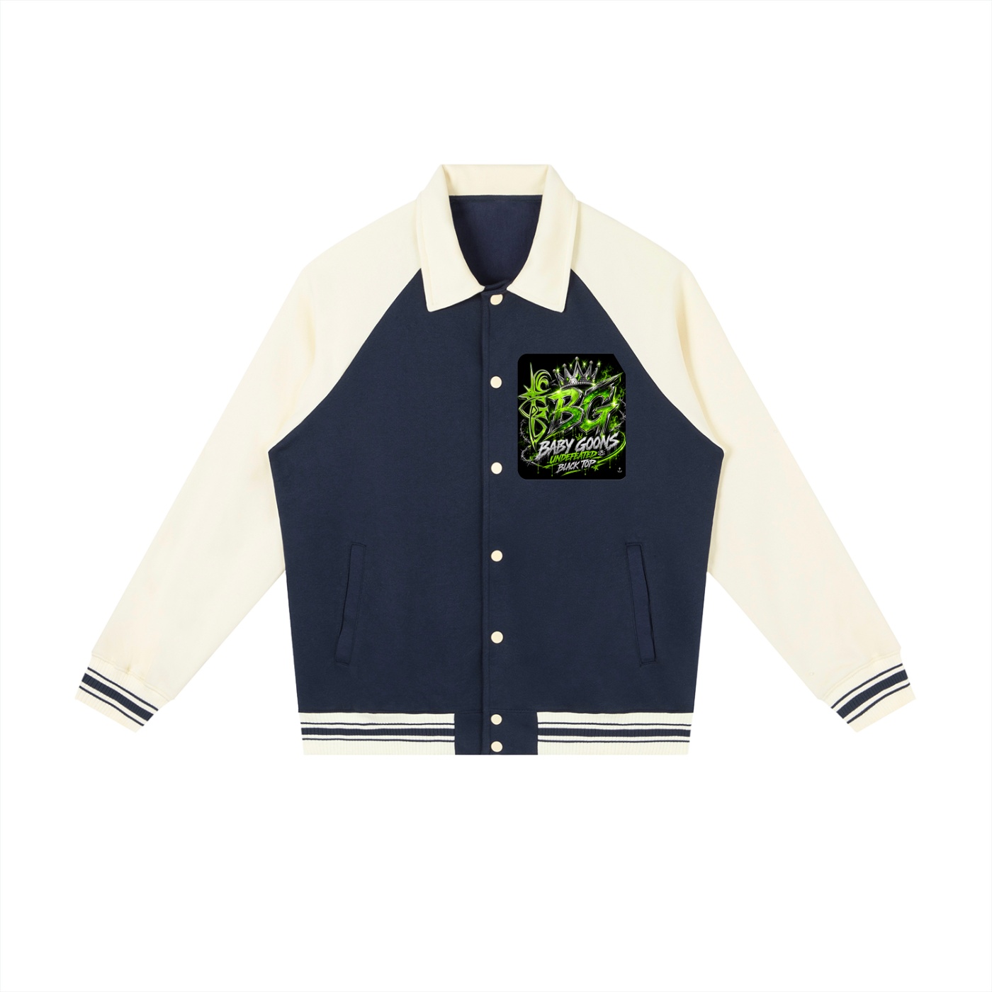 Contrast Raglan Sleeve Baseball Jacket BG BABY GOONIES WEBTEENS WARRIOR - Image 3