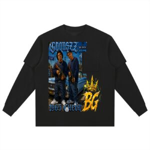 Layered Long Sleeve Oversized Tee. BG BABY GOONS UNDEFEATED BLACK TOP