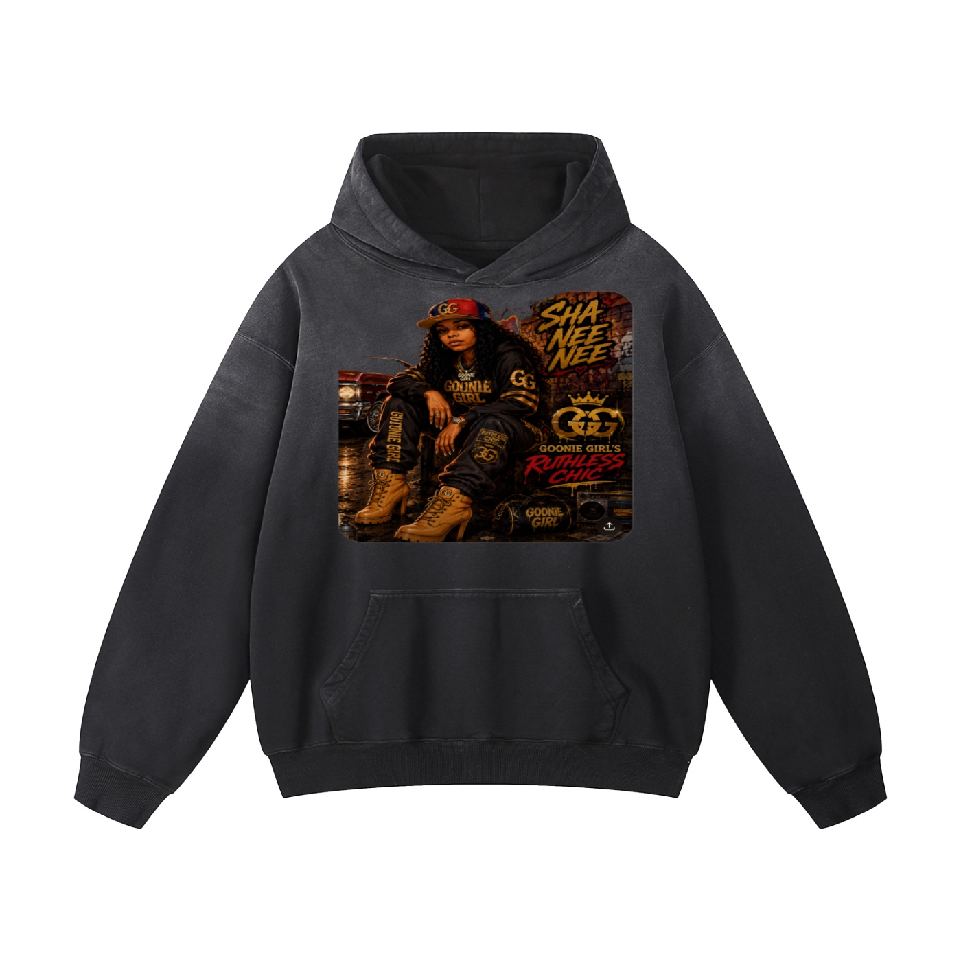 Heavyweight Sunfade Oversized Hoodie BG GOONIE GIRL'S RUTHLESS CHIC SHA NEE NEE