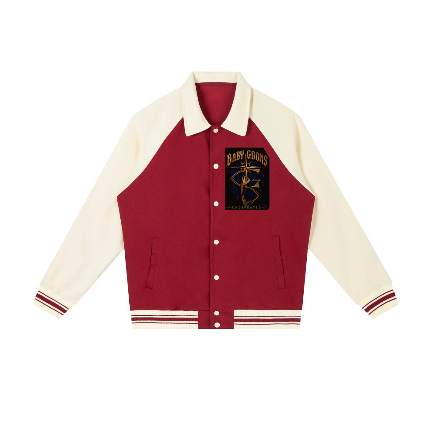 Contrast Raglan Sleeve Baseball Jacket BG BABY GOONS UNDEFEATED BLACK TOP - Image 5