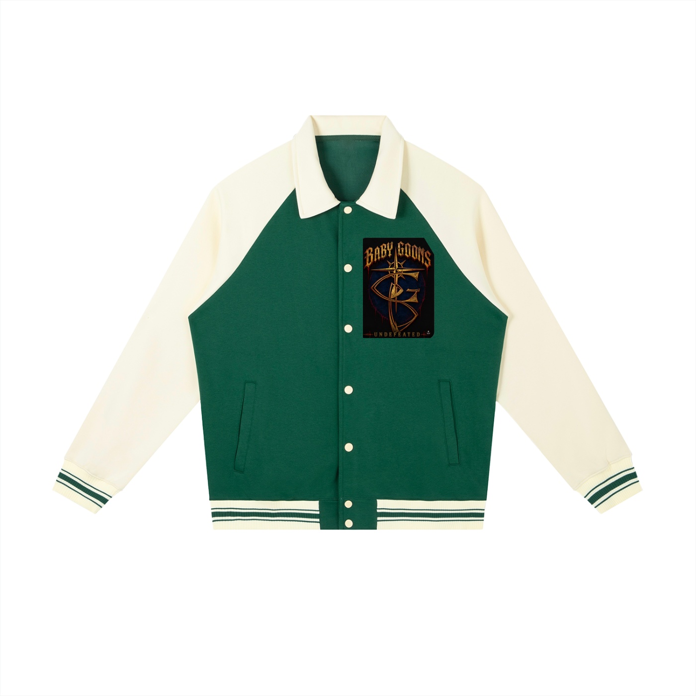 Contrast Raglan Sleeve Baseball Jacket BG BABY GOONS UNDEFEATED BLACK TOP - Image 7