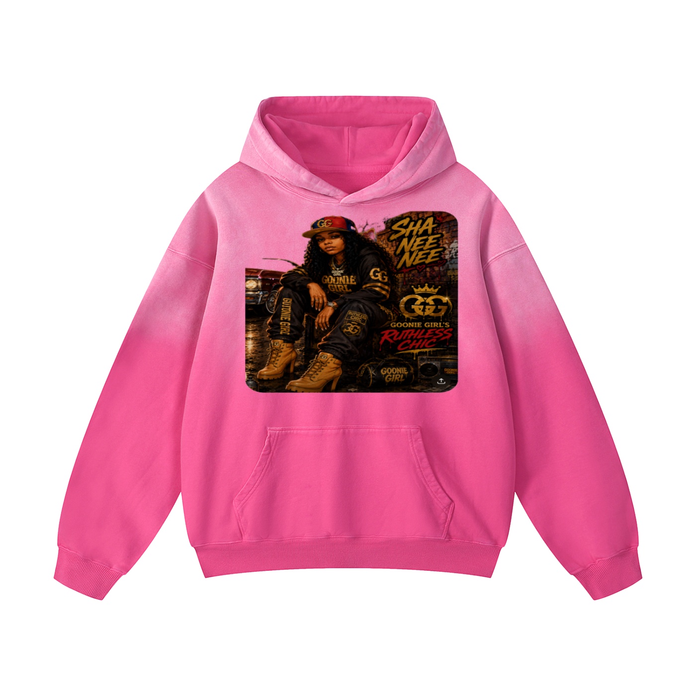 Heavyweight Sunfade Oversized Hoodie BG GOONIE GIRL'S RUTHLESS CHIC SHA NEE NEE - Image 3