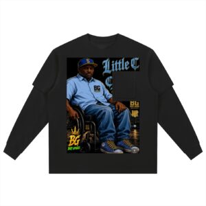 Layered Long Sleeve Oversized Tee BG LITTLE C BG BABY GOONS UNDEFEATED BLACK TOP