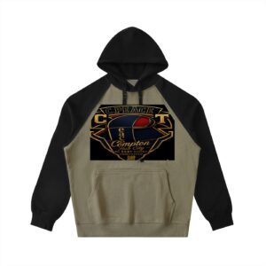 Color-Block Raglan Sleeve Hoodie BG BABY GOONS UNDEFEATED BLACK TOP COMPTON HUB CITY