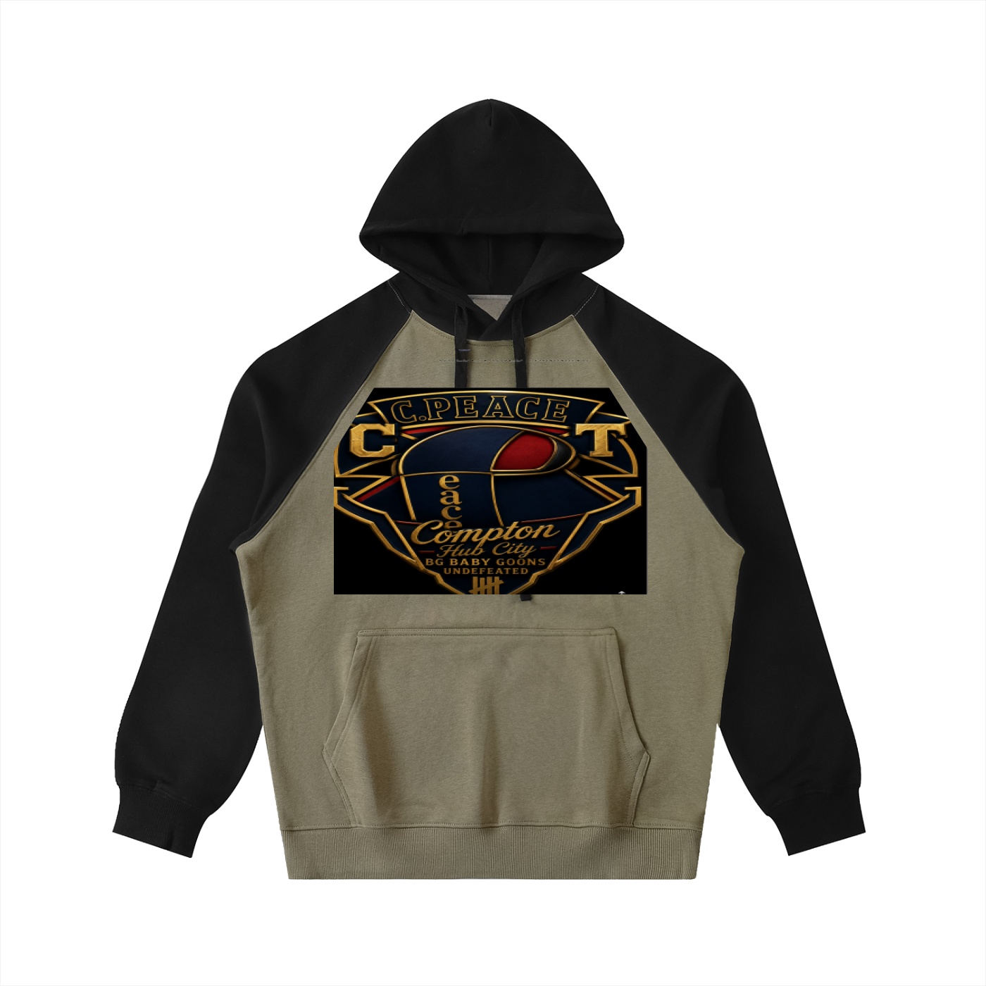 Color-Block Raglan Sleeve Hoodie BG BABY GOONS UNDEFEATED BLACK TOP COMPTON HUB CITY