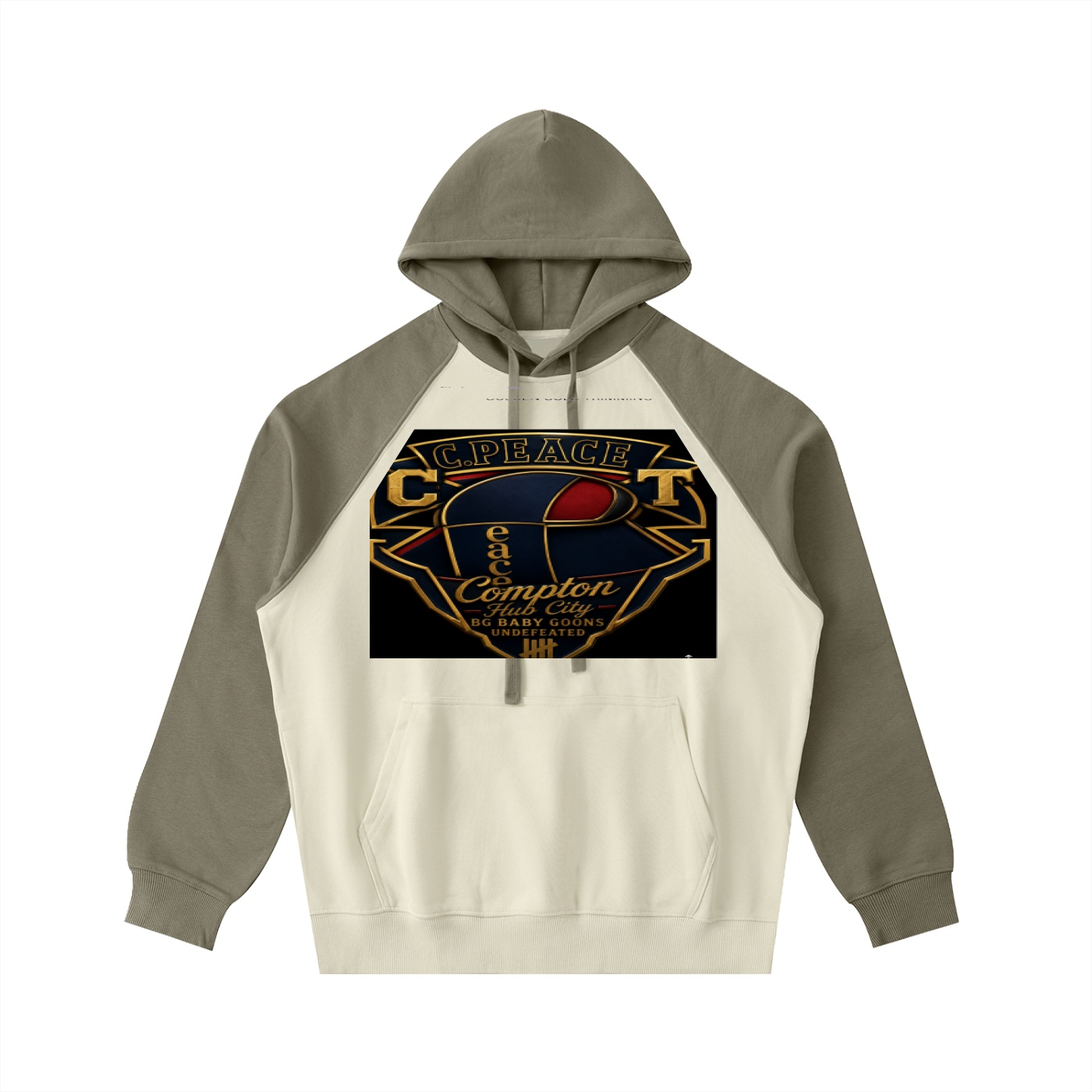 Color-Block Raglan Sleeve Hoodie BG BABY GOONS UNDEFEATED BLACK TOP COMPTON HUB CITY - Image 5
