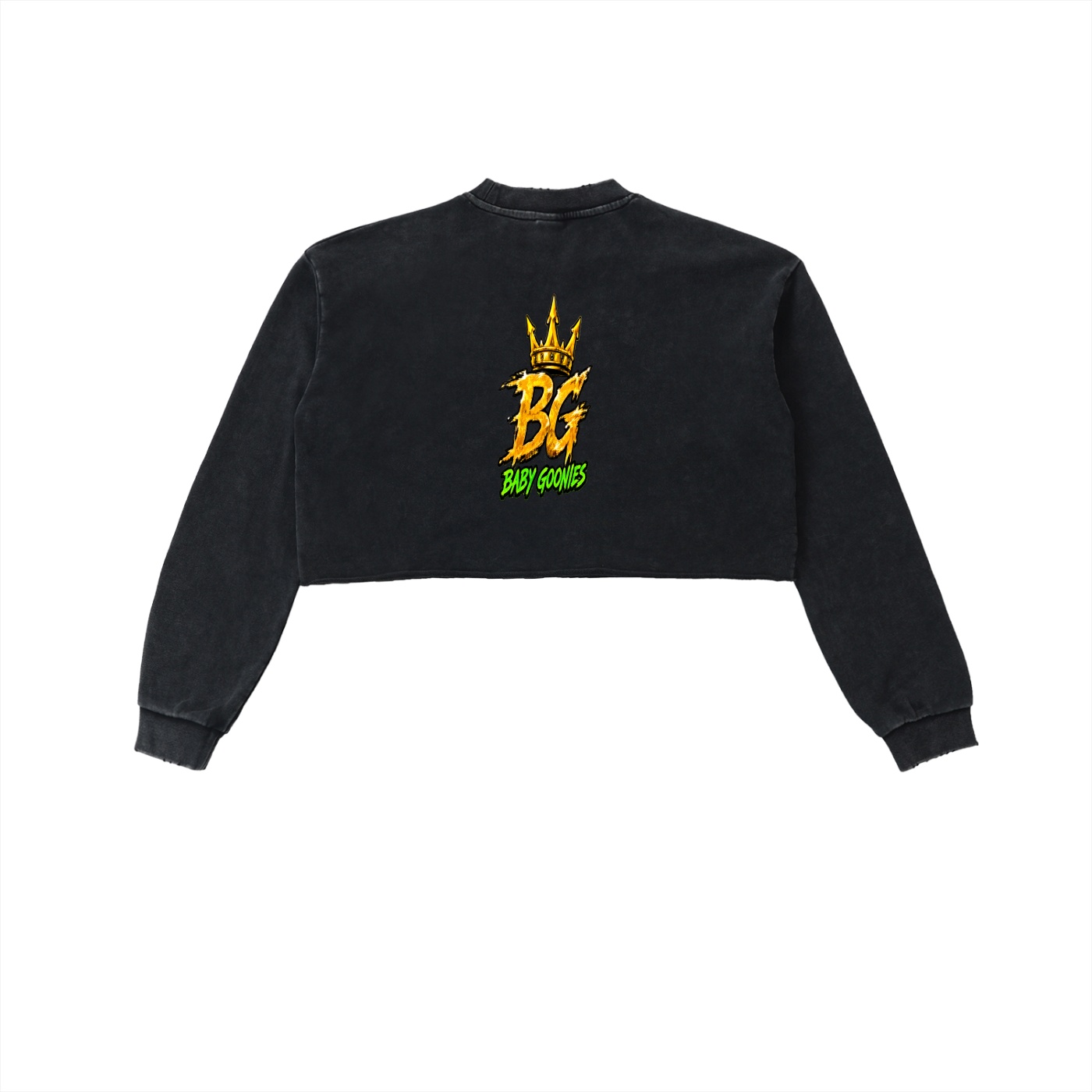 Snow Washed Raw Edge Cropped Sweatshirt BG GOONIE GIRL'S RUTHLESS CHIC BIG EYES AND TOETOE - Image 2