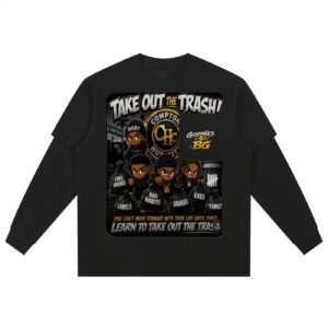 Layered Long Sleeve Oversized Tee BG BABY GOONS UNDEFEATED BLACK TOP