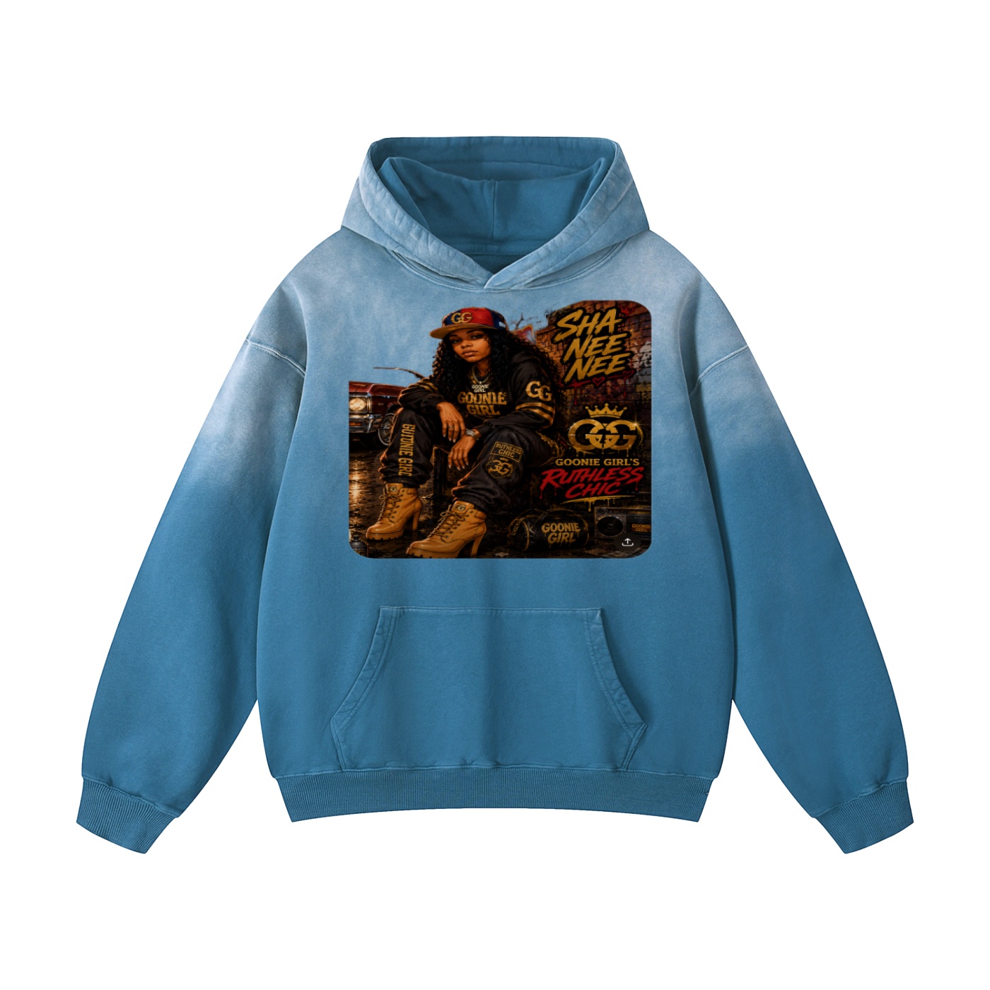 Heavyweight Sunfade Oversized Hoodie BG GOONIE GIRL'S RUTHLESS CHIC SHA NEE NEE - Image 7