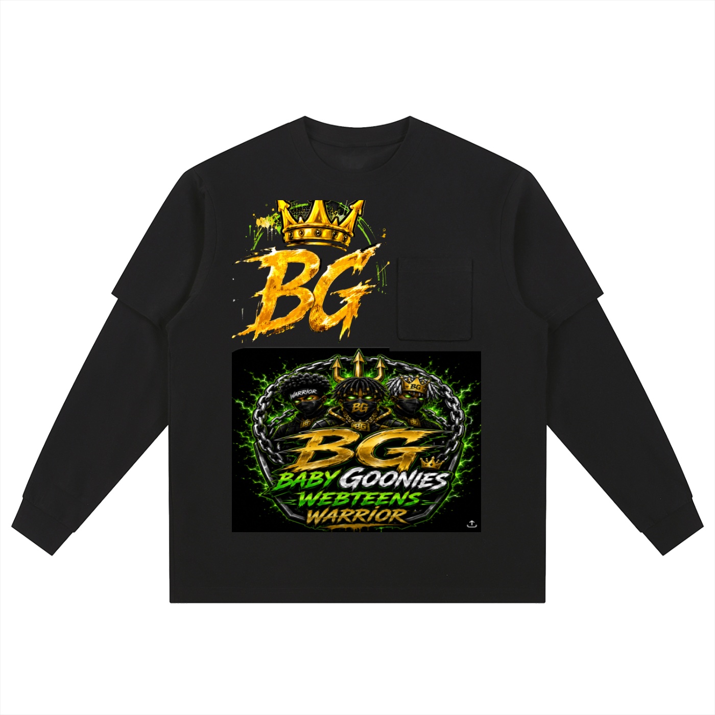 Layered Long Sleeve Oversized Tee BG BABY GOONIES WEBTEENS WARRIOR
