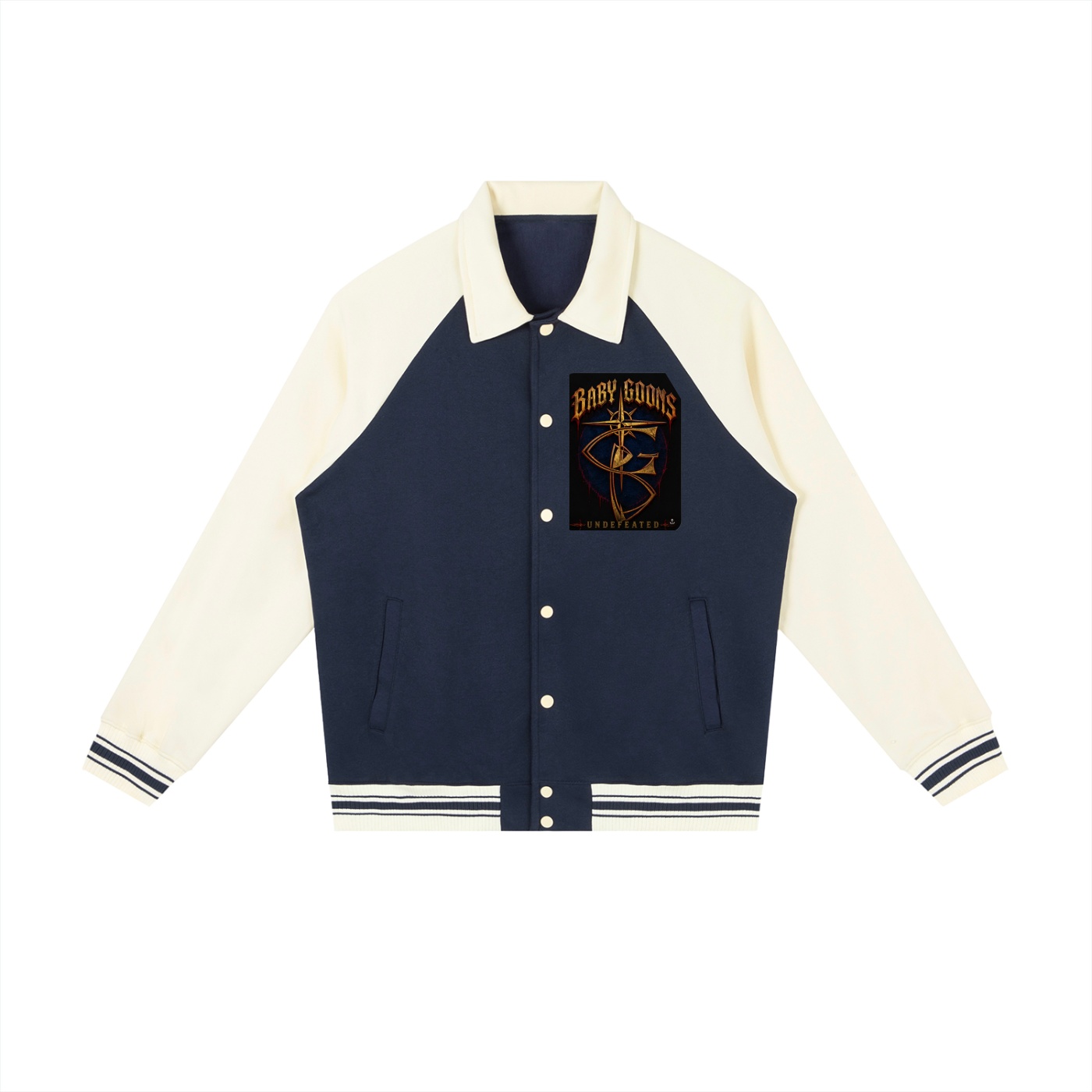Contrast Raglan Sleeve Baseball Jacket BG BABY GOONS UNDEFEATED BLACK TOP - Image 3