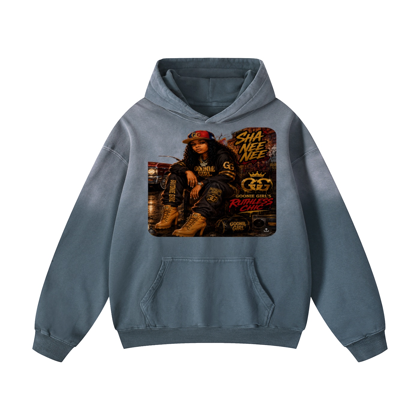 Heavyweight Sunfade Oversized Hoodie BG GOONIE GIRL'S RUTHLESS CHIC SHA NEE NEE - Image 5