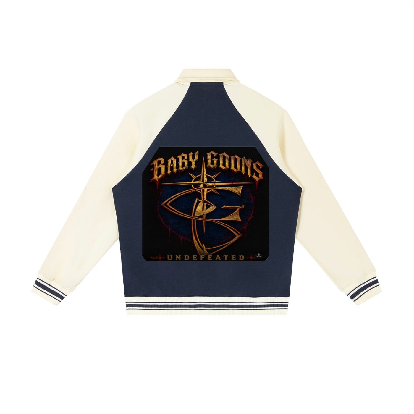 Contrast Raglan Sleeve Baseball Jacket BG BABY GOONS UNDEFEATED BLACK TOP - Image 4