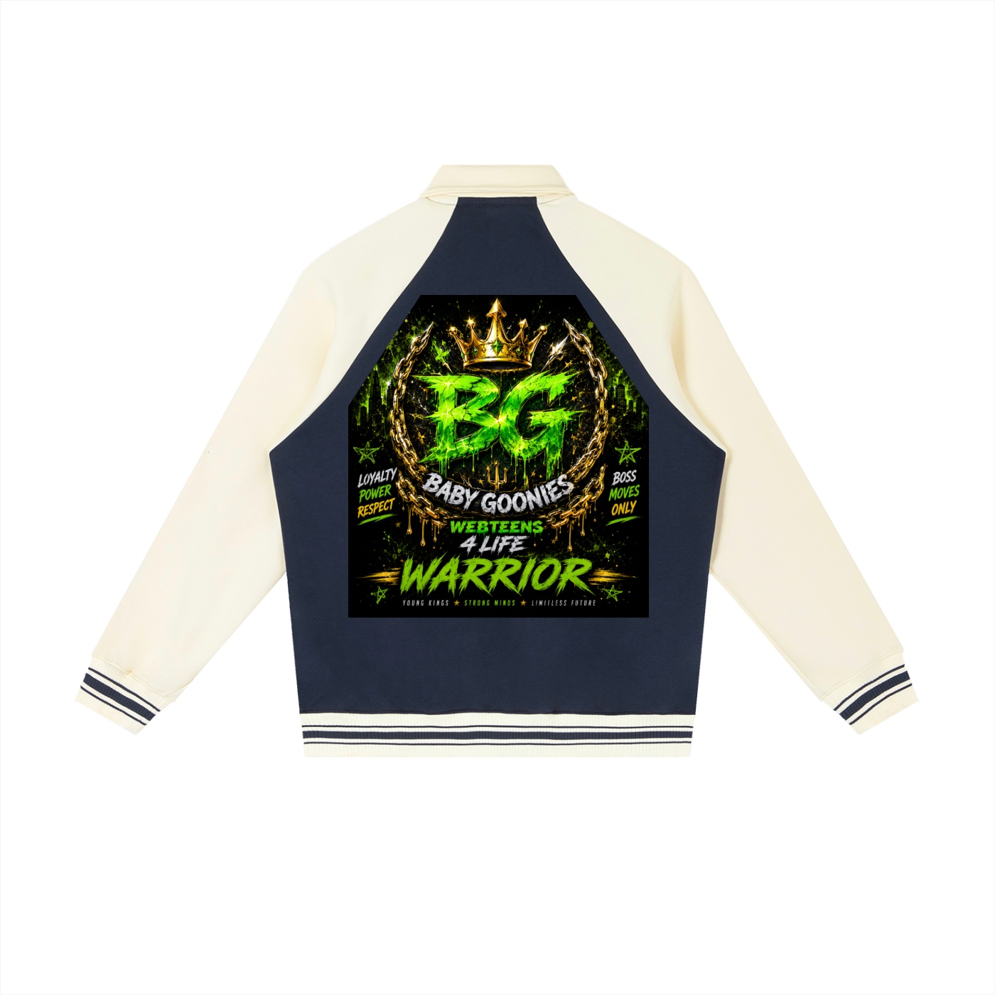 Contrast Raglan Sleeve Baseball Jacket BG BABY GOONIES WEBTEENS WARRIOR - Image 4