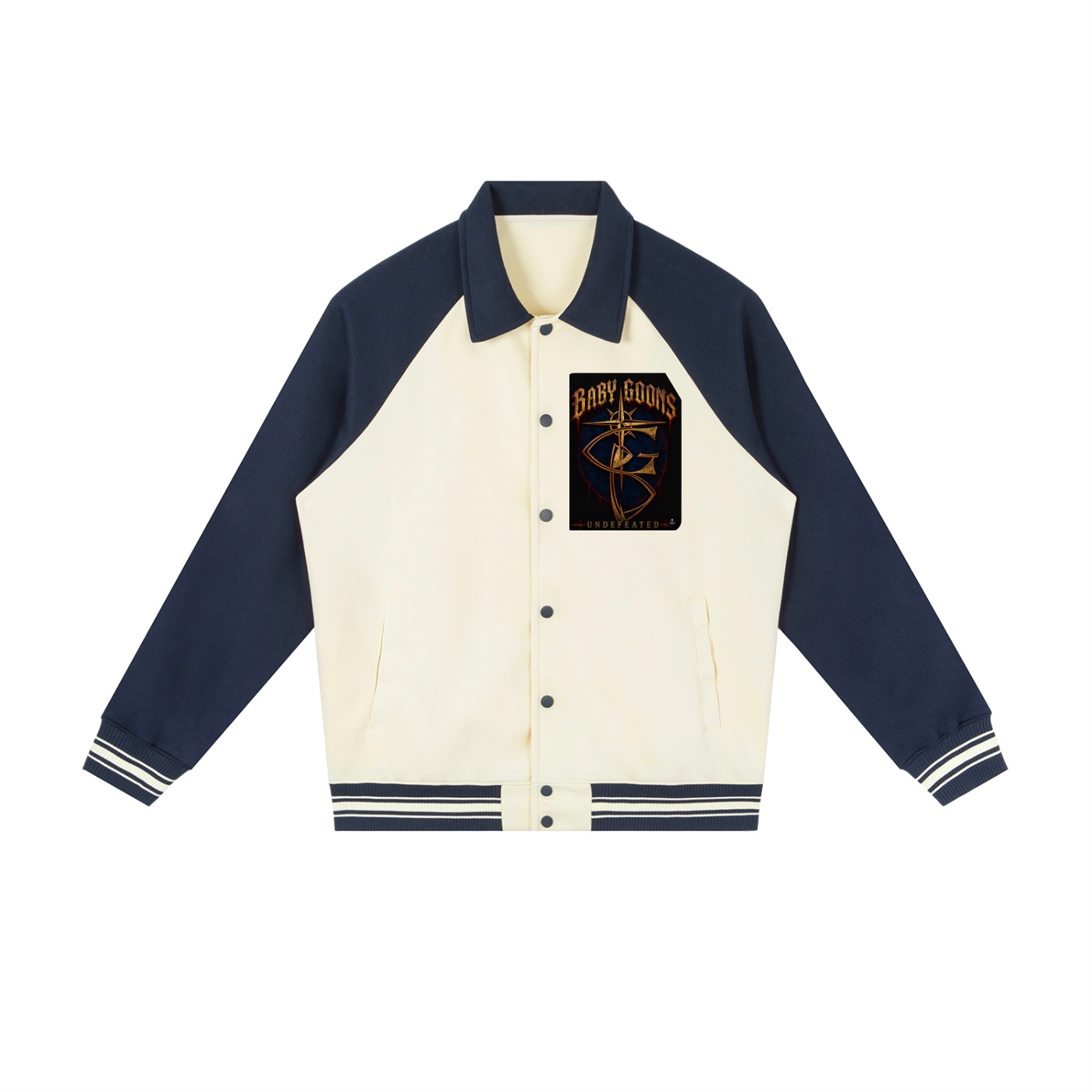 Contrast Raglan Sleeve Baseball Jacket BG BABY GOONS UNDEFEATED BLACK TOP - Image 9