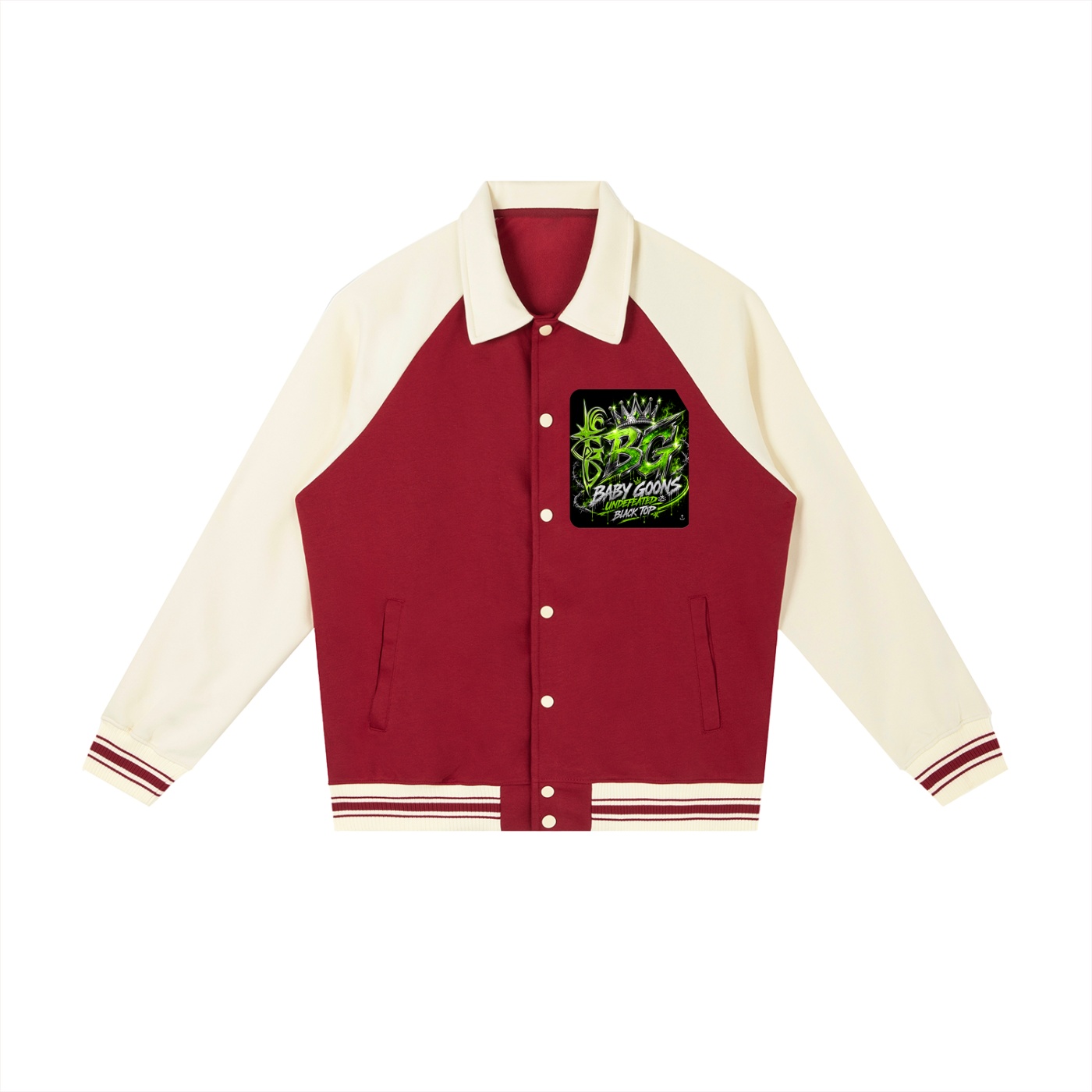 Contrast Raglan Sleeve Baseball Jacket BG BABY GOONIES WEBTEENS WARRIOR - Image 5