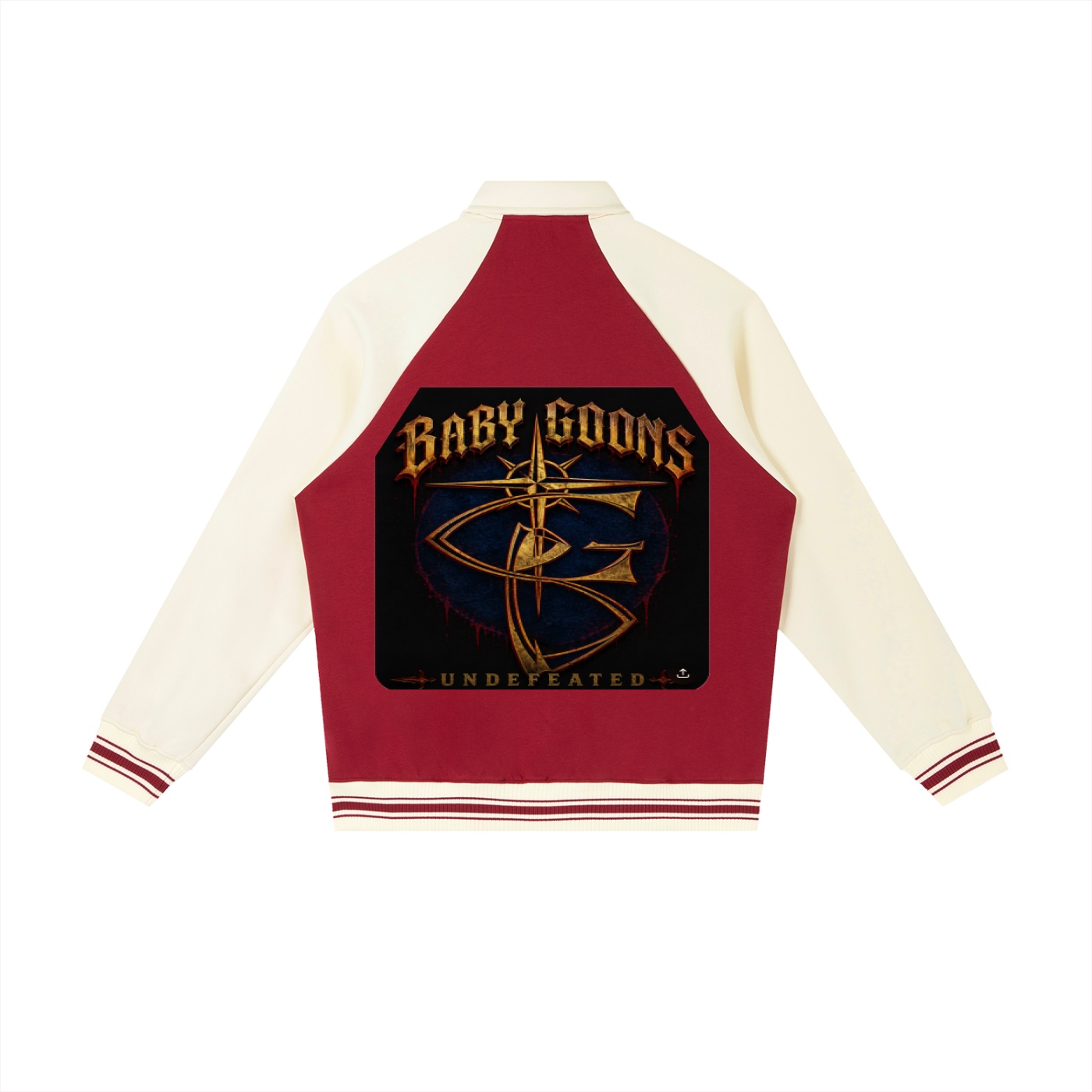 Contrast Raglan Sleeve Baseball Jacket BG BABY GOONS UNDEFEATED BLACK TOP - Image 6